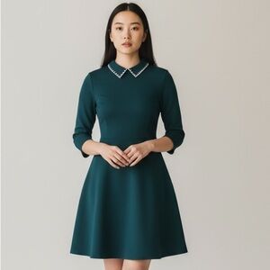Kate Spade Embellished Collar Ponte Dress Emerald Green Size XL